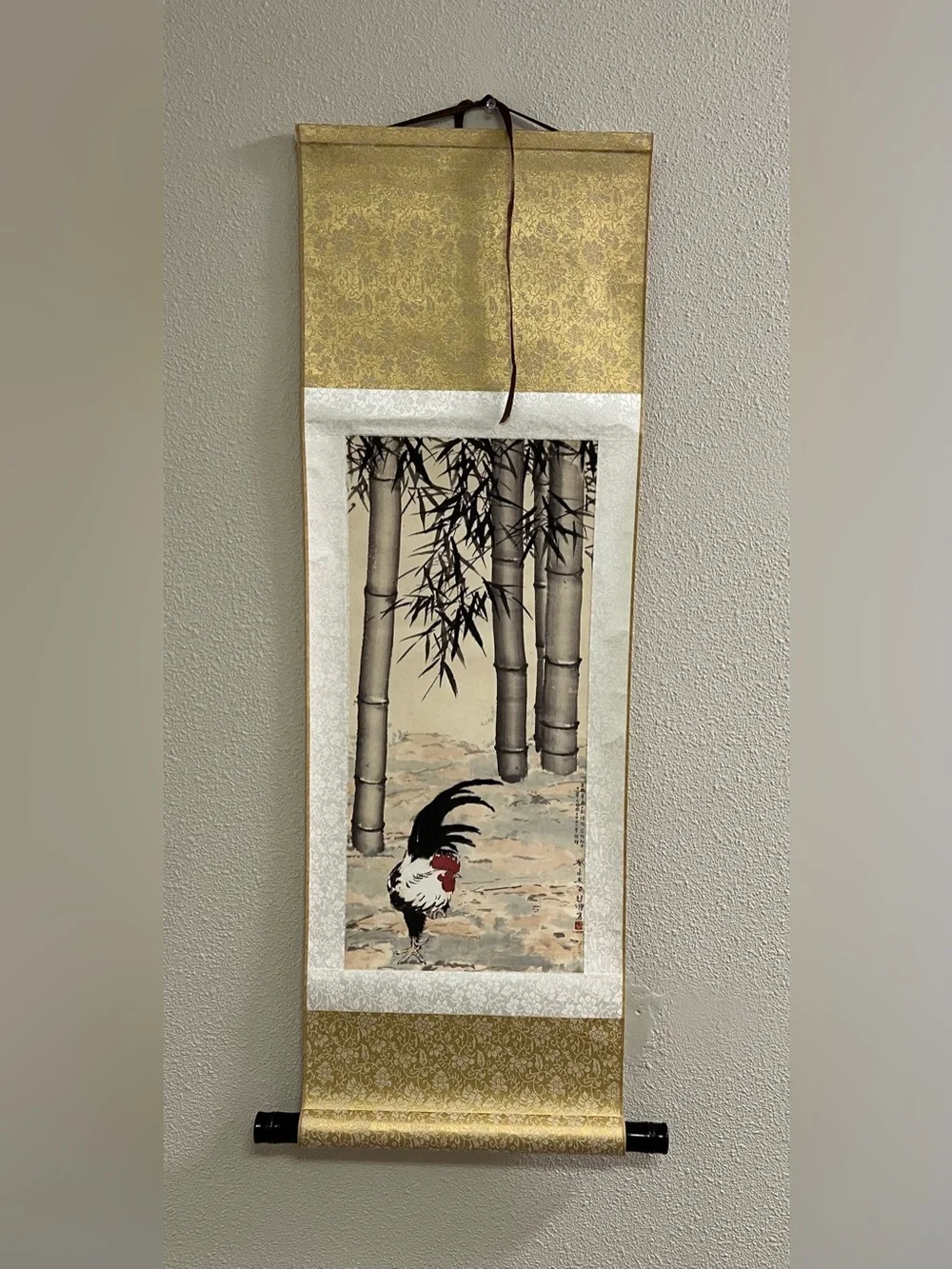 China Old Scroll Wall Hanging Painting Xu Beihong's Ink Painting of Rooster